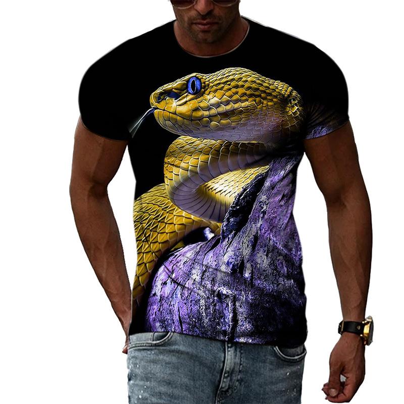 Summer Round Neck 3D Patterns of Snakes In Various Colors Print Top Fashionable Casual Short Sleeved Men's T-shirts