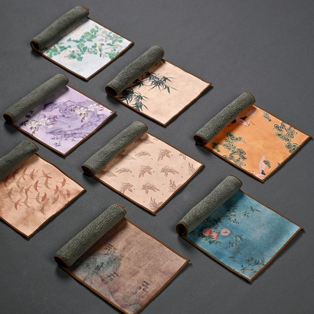 High-end Chinese Painted Suede Thick Tea Towel Hand Towels Super Absorbent Table Mat Coaster Absorbent Towel Placemats Use