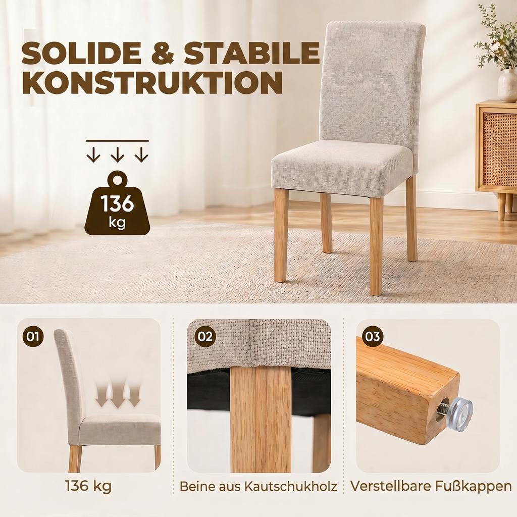 Dining Chairs Set of 2, Modern Linen Upholstered Chairs with Padded Seat and Backrest, Rubberwood Legs