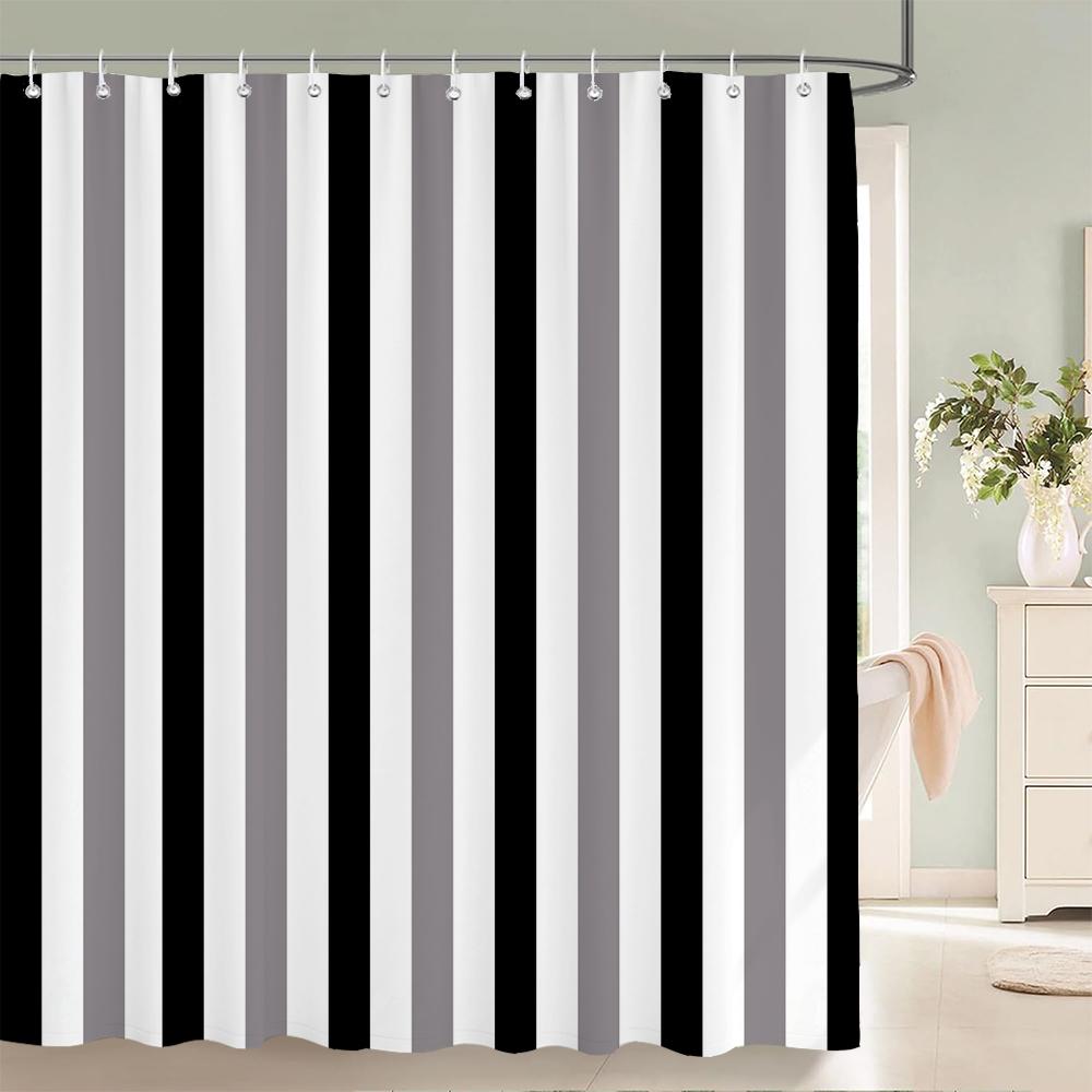 1 Pcs Shower Curtain Color Stripe Printed Bathroom Curtain Polyester Cloth Waterproof Home Decoration Curtain With Hooks