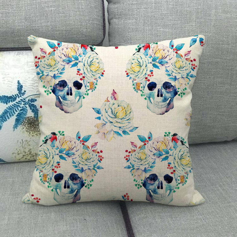Nordic Halloween Skull Series Digital Printing Short Plush Pillow Covers for Car Sofa Office Cushion Cover Home Goods