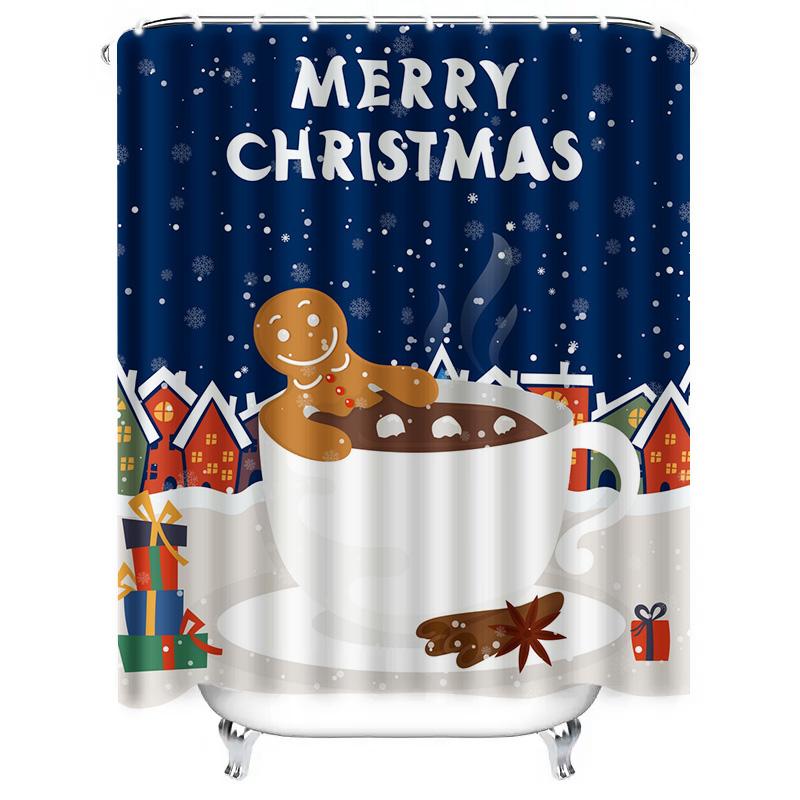 TU Gingerbread Man Christmas Shower Curtain Festive Holiday Bathroom Decor Cute Cartoon Holiday Decor Set Waterproof Fabric