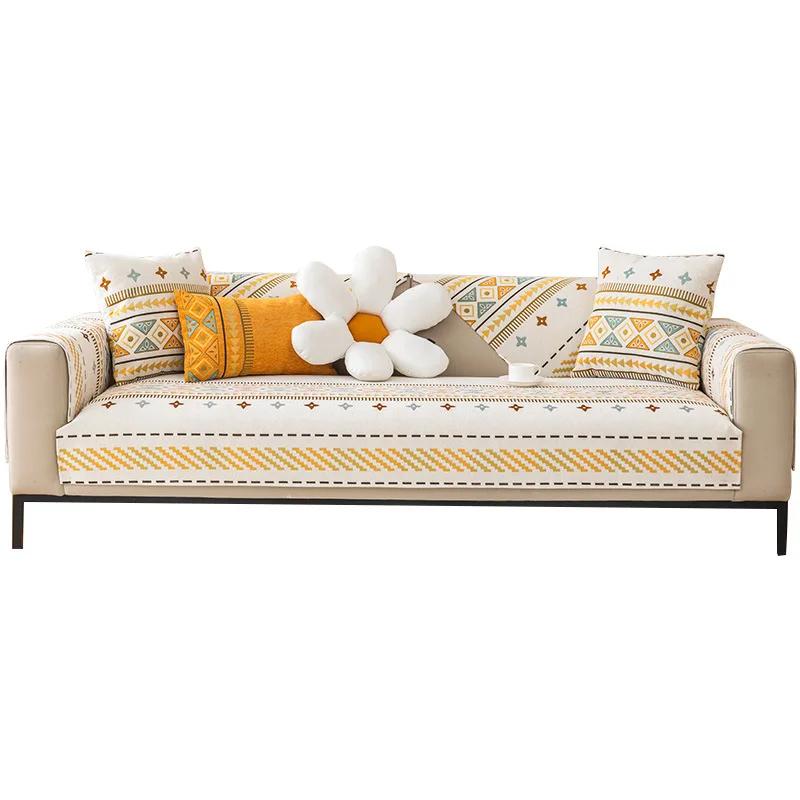 Chenille Non-Slip Sofa Cover Four Seasons Universal Sofa Pad Solid Color Striped Sofa Mat for Living Room Couch Cushion Home