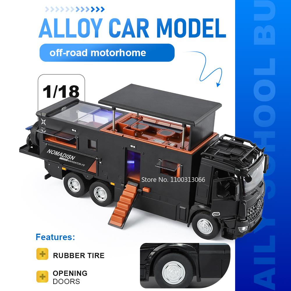 1:18 Off-road Motorhome Car Alloy Diecast Model Toy Doors Opened Rubber Tire Folding Rearview Mirror Vehice Cool Gift for Friend