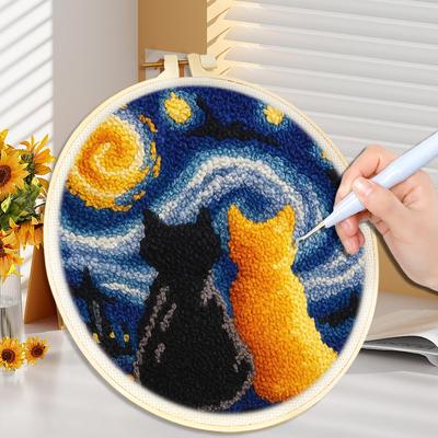 DIY Punch Needle Embroidery Kit For Beginner Craft Punch Needle Set Rug for Starter Kits Animal Pattern Fabric Yarn Hoop