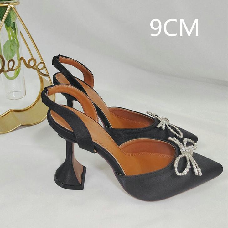 2025 Satin High Heels Women'S Bow Sexy Rhinestone Pointe Women'S Shoe Wine Glass Everything Stylish