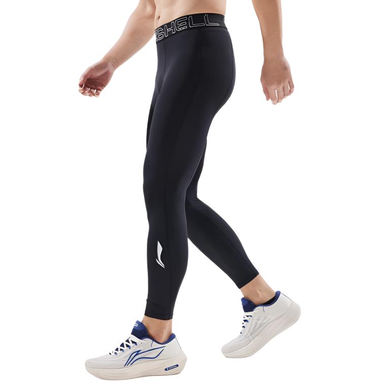 Li-Ning Fitness Series Letter Mid-Rise Breathable Versatile Tight Sports Long Pants Men Pants Black AULV053-1