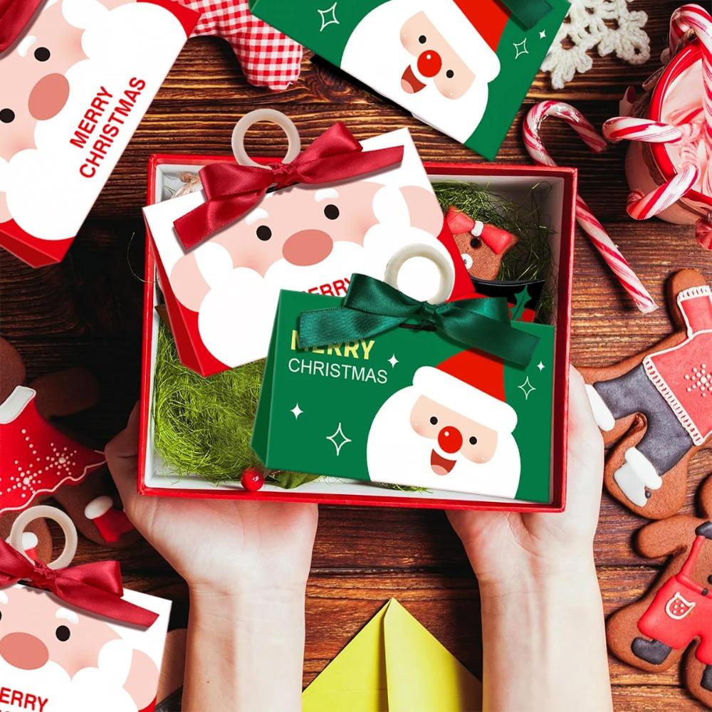 5PCS Merry Christmas Candy Boxes Bags Santa Claus Empty Christmas Eve Apple Boxes with Wooden Handle Kraft Paper Gift Box