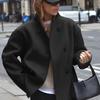 Light Khaki Double Breasted Short Coat , Casual Urban Outfit for Women