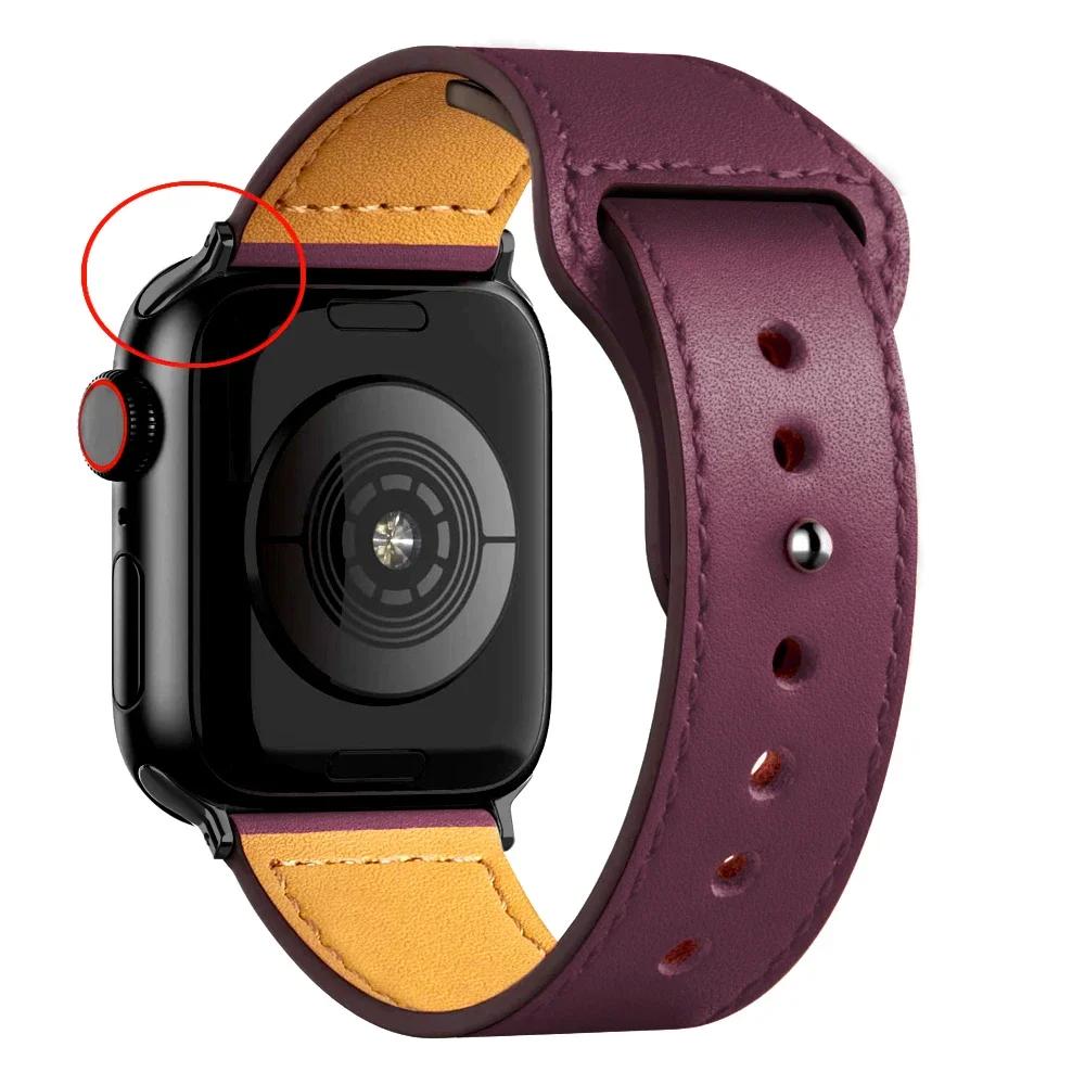 Leather Bands for Apple Watch Ultra 2 49mm 41mm/45mm 44mm 40mm 46mm/42mm Wrist Bracelet Strap IWatch Series 9 8 7 3 4 5 6 10
