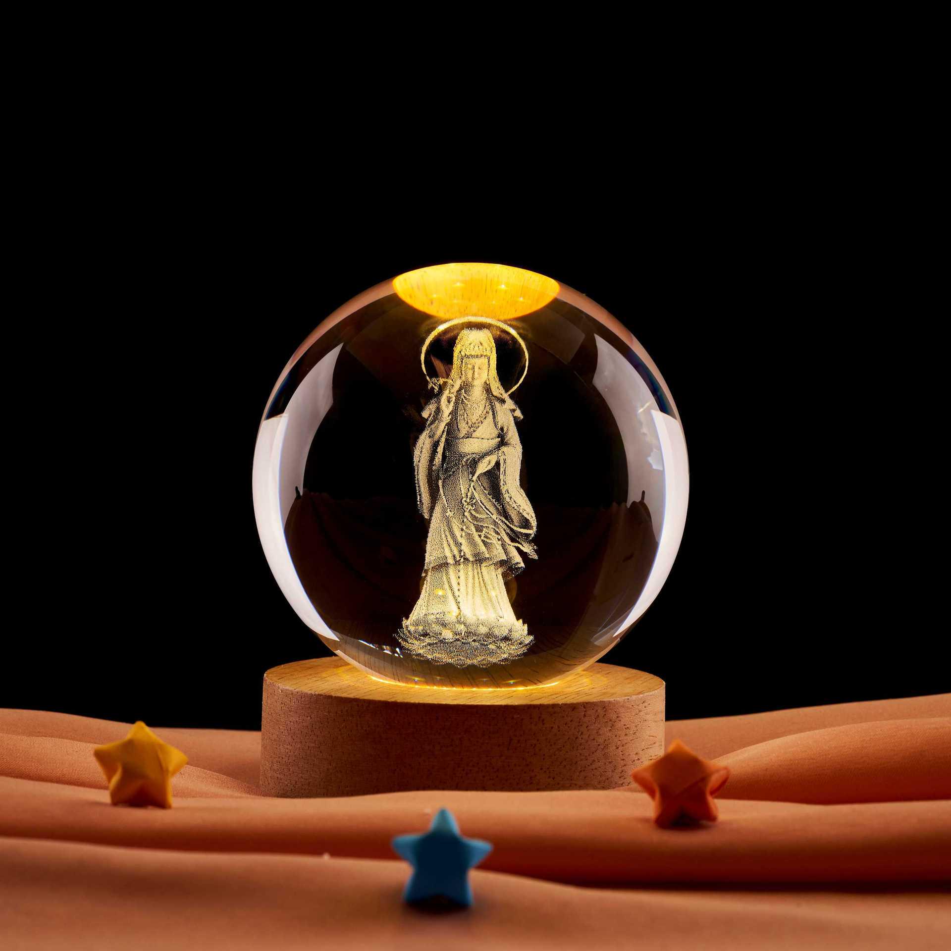 Waterdrop Guanyin Crystal Ball: 3D Inner Carved Colorful Light Night Ornament No specification