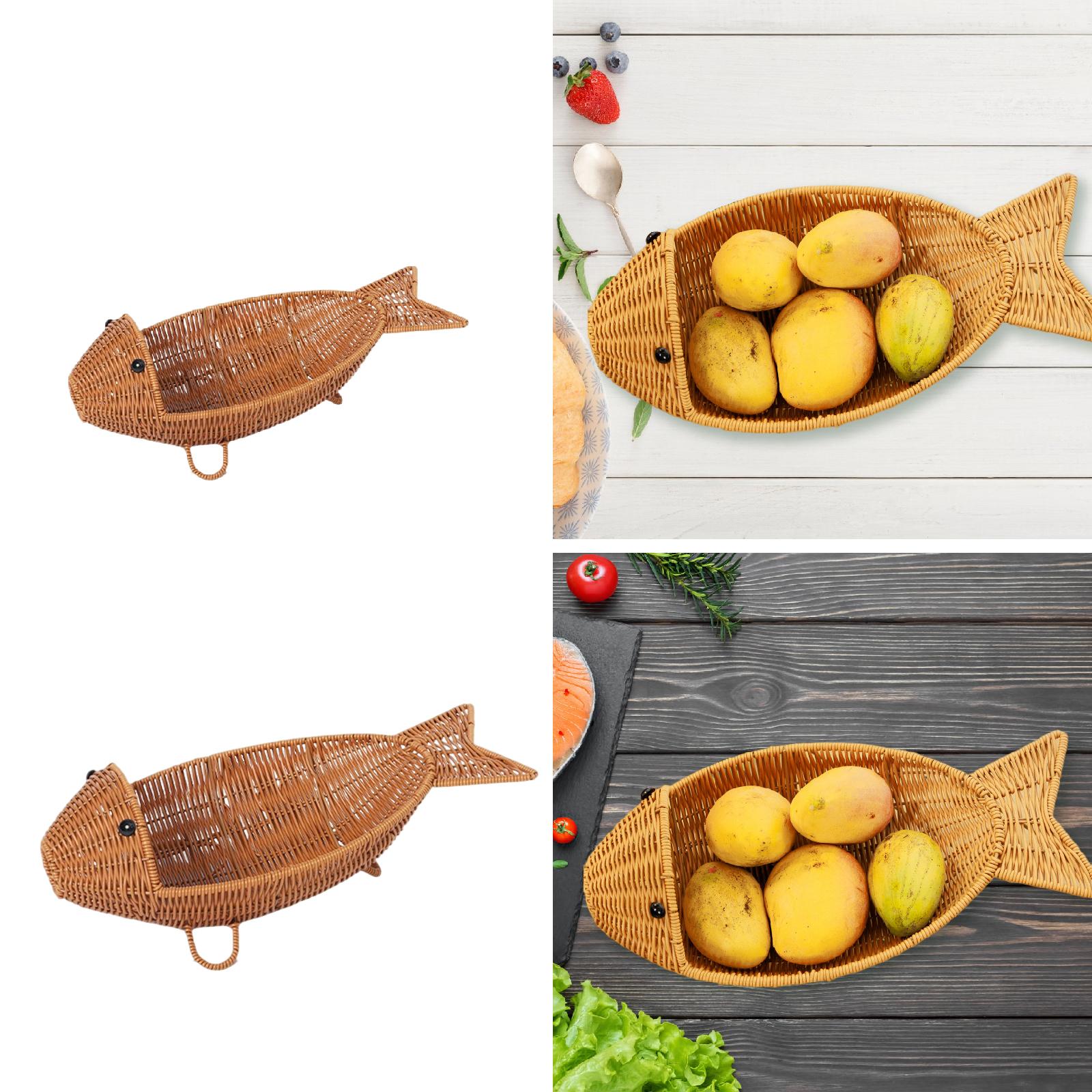Imitation Rattan Fruit Basket, Creative Fish Shaped Large Capacity Storage Basket, Storage Organizer Serving Holder for Fruits S