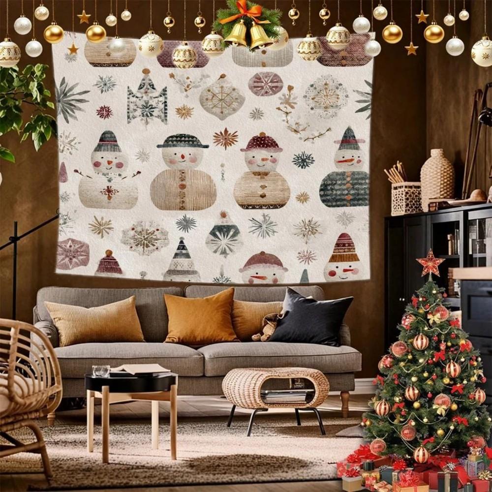 

VIKAMA Christmas Snowman Tapestry with Snowflake Pattern Waterproof and FadeResistant Living Room Decor 74x94cm(29x37in)