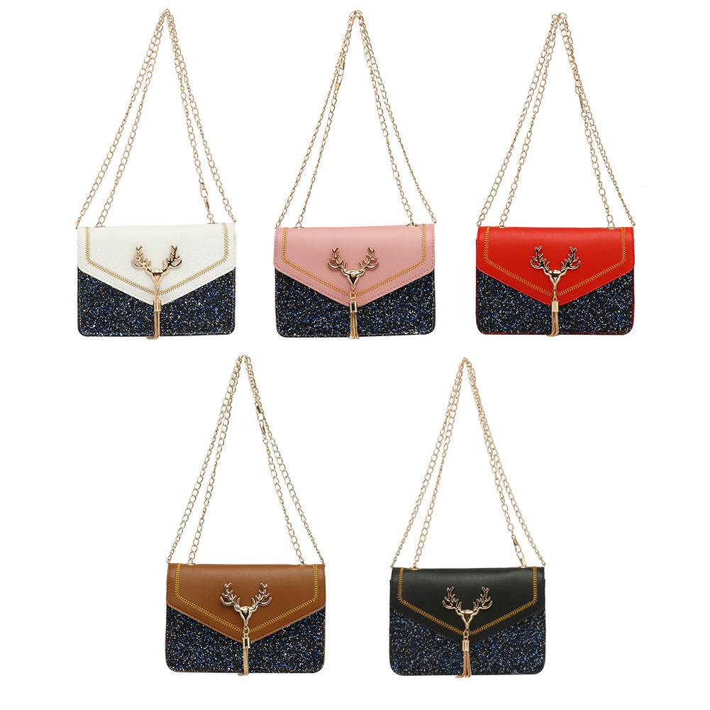 Buy Fashion Women PU Hit Color Crossbody Bag Casual Chain Sequins