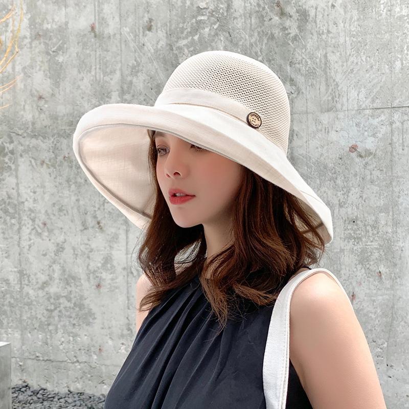 

1pc Women Mesh Sun Hats with Wide Brim,Beach Hiking Summer Wide Brim UPF Outdoor Protection Multi-functional Foldable Bucket Hat One Size