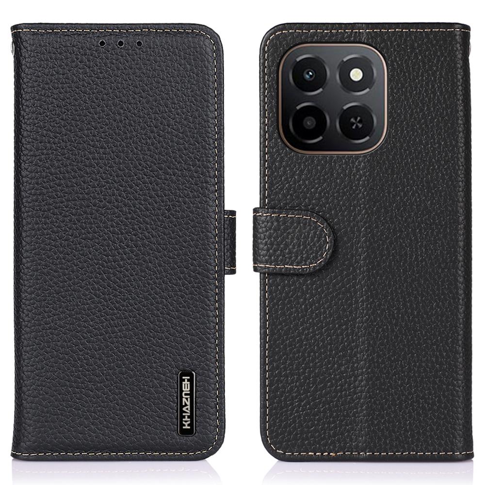 

KHAZNEH For Honor X6c 4G Case Genuine Cow Leather Flip Phone Cover Black