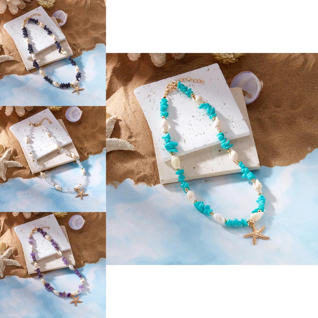 Ocean Style Shell Beaded Necklace For Women With Geometric Pendant And Alloy Material