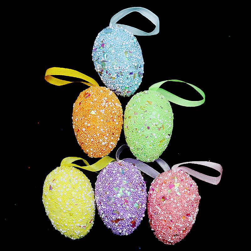(6pcs/pack) 4x6cm Easter Color Particle Simulation Egg Foam Eggs Festival Decorations Party Pendant DIY