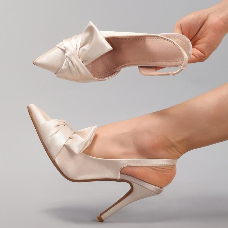 Fashion Brand Luxury Satin 2025 High Heeled Dress Shoes for Ladies Elegant Bowknot Pointed Toe Shallow Wedding Party Prom Women Pumps