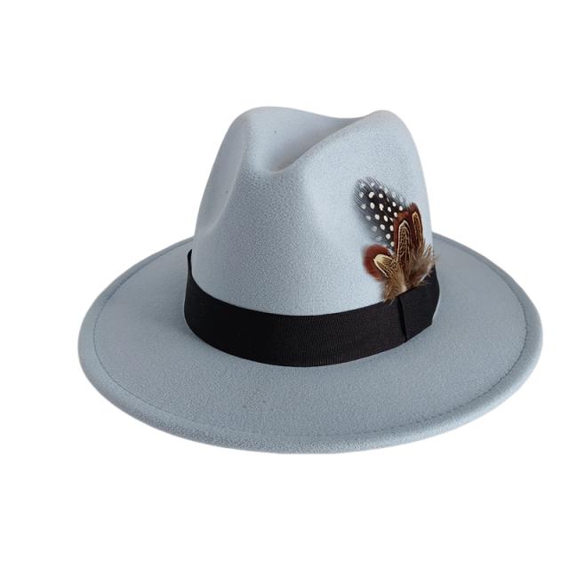 Gelbe Feder Fedoras Herren Fedora Hut Herren Panama Oberkappe Unisex Hut Militärfarbe Fedoras Hut mit breiter Krempe Kirchenhut Partyhut