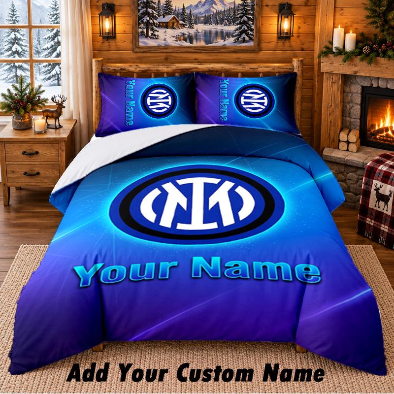 Inter Milan Pattern Bedding 3Pcs Set Custom Name, Bed Sheet And Pillowcases For Home Bedroom