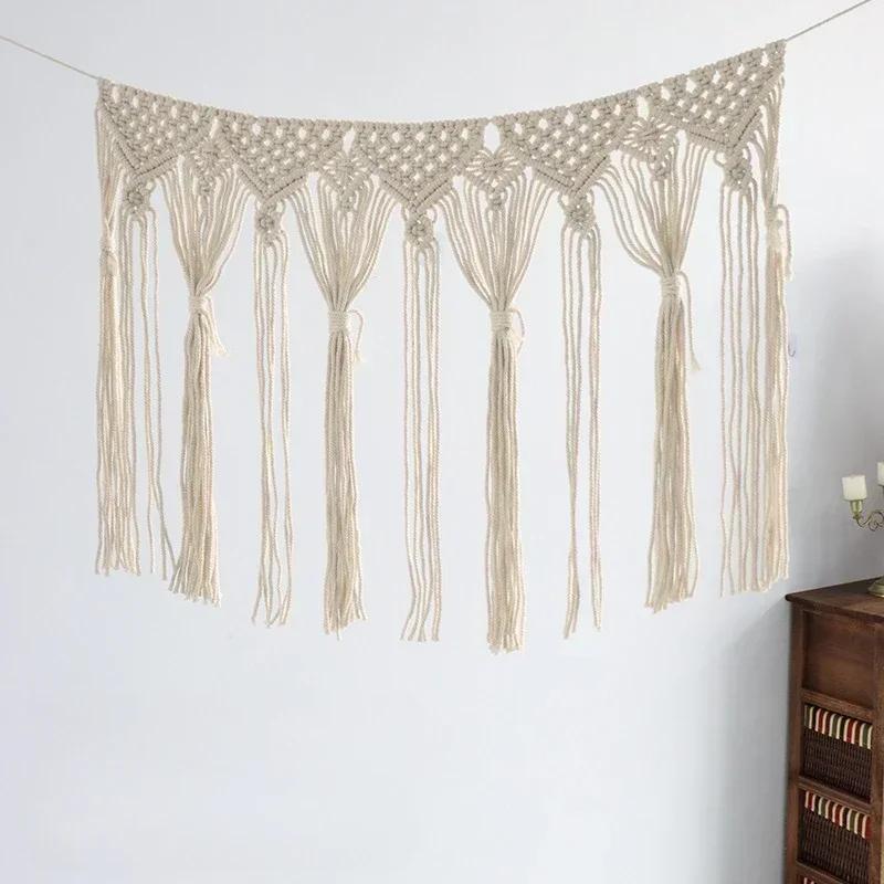 Cortina de Porta Oca de Corda de Algodão Tecida Tapeçaria Franja Decoração de Fundo Decoração de Parede Cortina Doméstica Divisória de Foyer