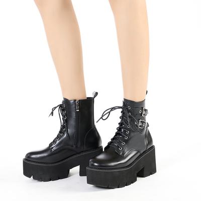 Plain Plate Buckle Horseshoe Heel Thick-soled Waterproof Table Martin Boots Microfiber Short Boots Fashion Locomotive Boots Women