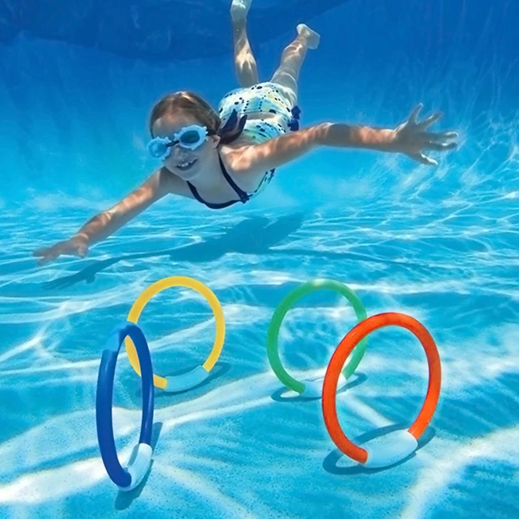4pcs Underwater Pool Diving Toy Set For Kids Adult Colorful Dive Rings Toy For Swimming Training Fun Water Activity