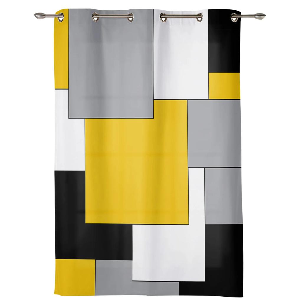 Žlutá Šedá Černá Patchwork Abstraktní Umění Středověký Styl Závěsy Ložnice Obývací Pokoj Závěsy Kuchyňský Okenní Závěs Domácí Dekorace