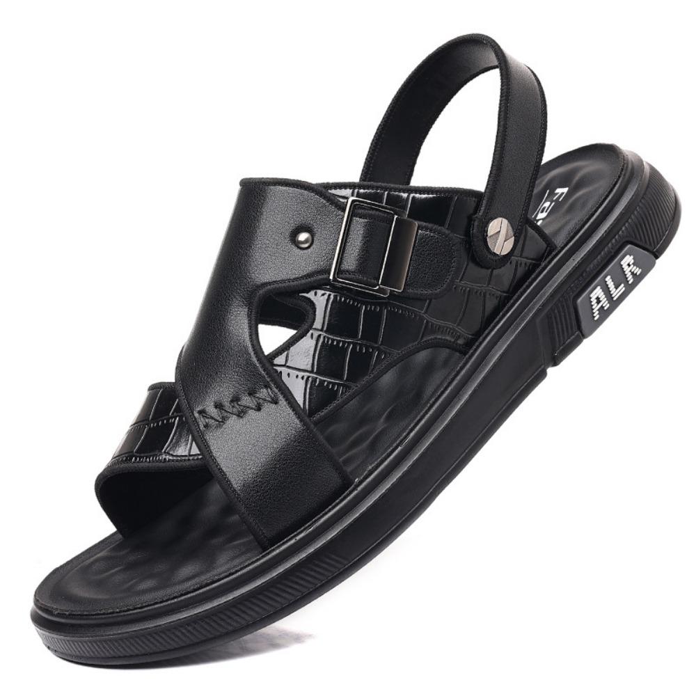 Summer New Thick Sole Sandals Men Anti Slip Leather Beach Shoes Soft Bottom Driving Casual Slippers