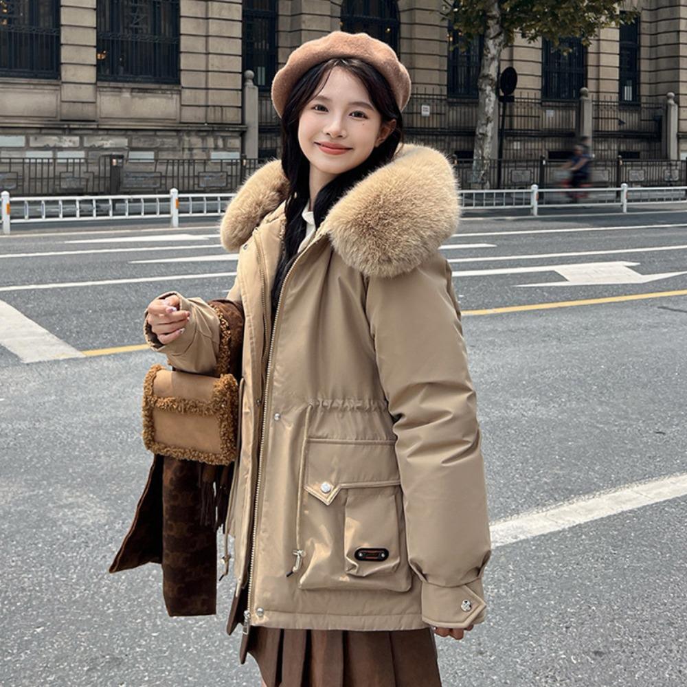 Winter new women's, fleece thickened warm jacket slim-fitting Korean hooded cotton clothes casual and versatile