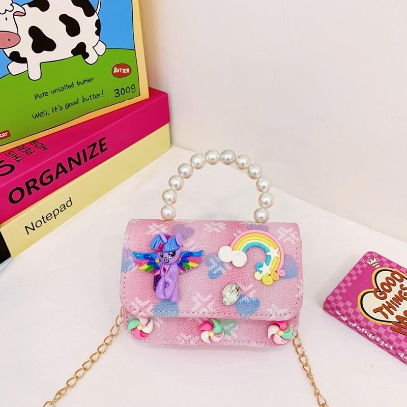 Trendy Pony Rainbow Cartoon Wallet Stylish Lightweight Crossbody Bag For Preschool Girls