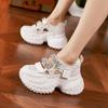 Fashion 8cm Air Mesh Synthetic Platform Wedge Casual Bling Bling Leather Comfy High Brand Summer Lace Up Flat Chunky Sneaker Shoes