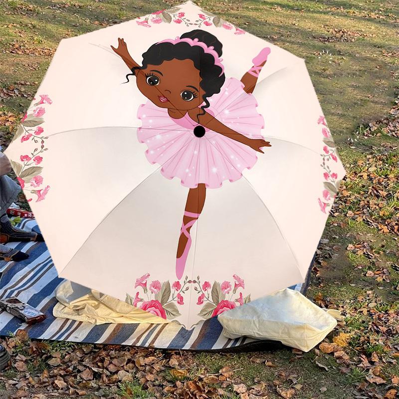 1PC Ballerina Flowers Umbrella-8-Rib Reinforced, Automatic Open, Lightweight & Durable, Cute Fashion Accessory for Outdoor, Beach or Casual Use, Beach