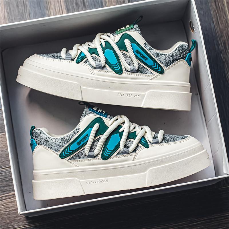 Sneakers Man Trendy Flat Sports Walking Shoes Breathable Leather Comfortable Non-Slip Casual Lace-up Skate Shoes for Men