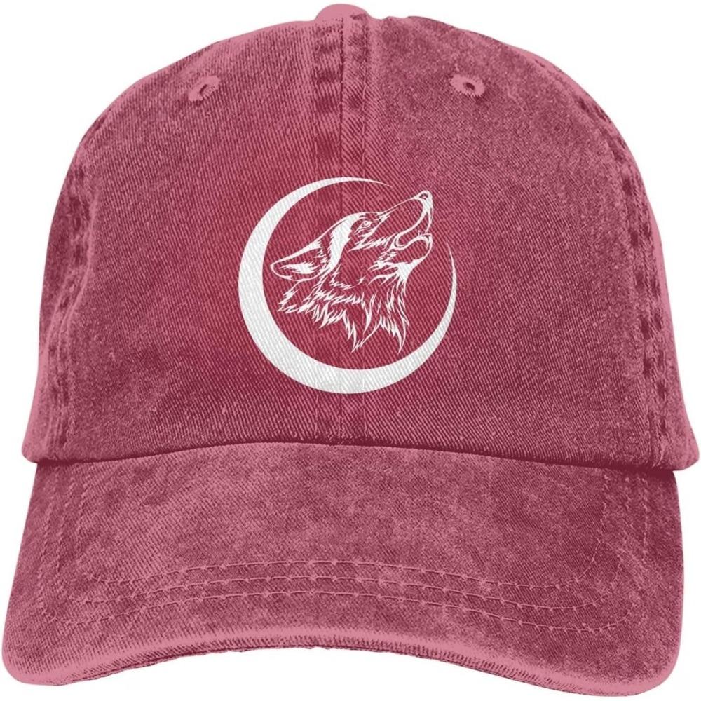 Lone Wolf Howling Moon Baseball Cap Distressed Cotton Washed Casual Adjustable Hat