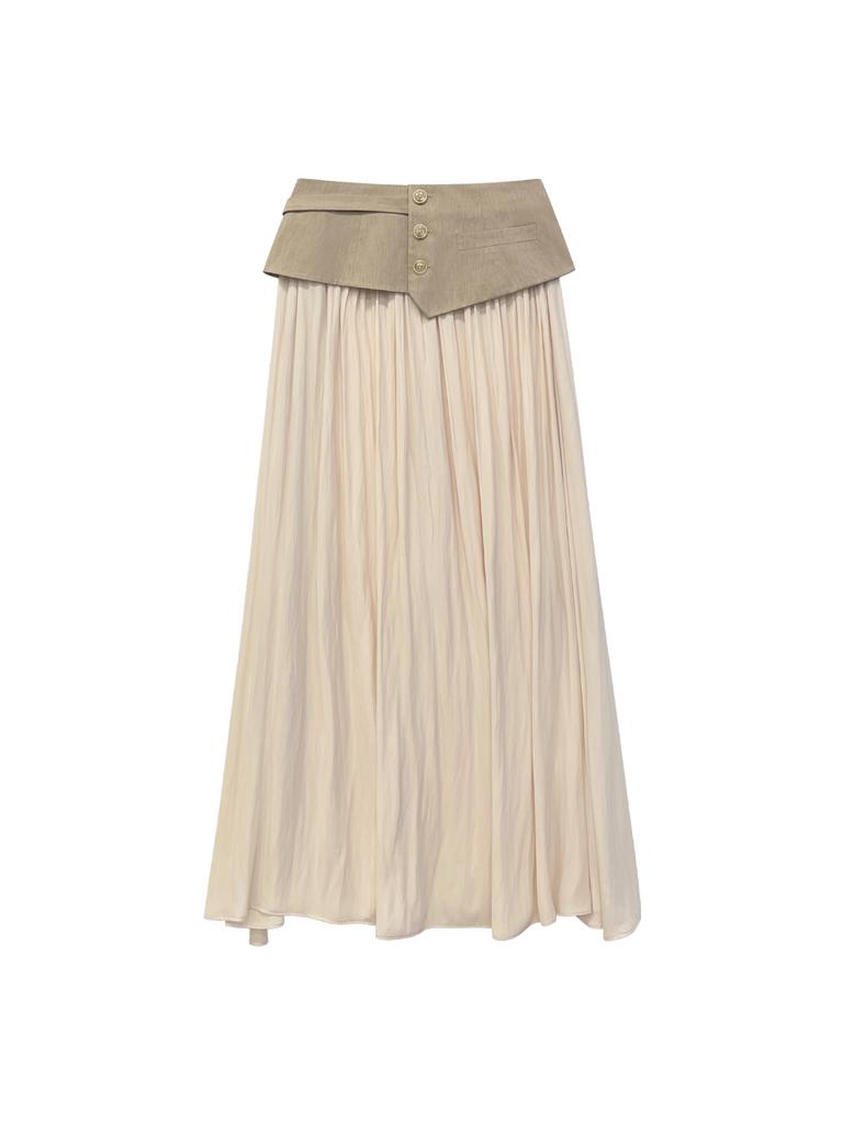 Meuameu Origami Crop Layered Chiffon Long Skirt