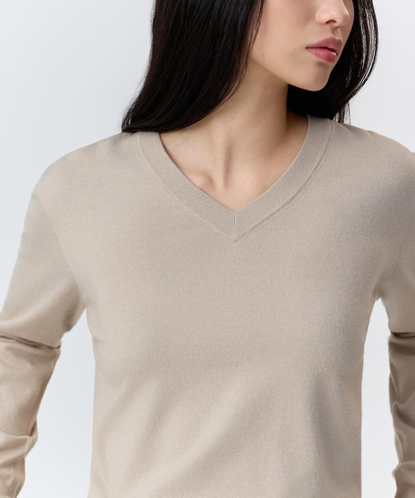 MUSINSA STANDARD WOMAN Women'S Essential V-Neck Knit [Grayish Beige]