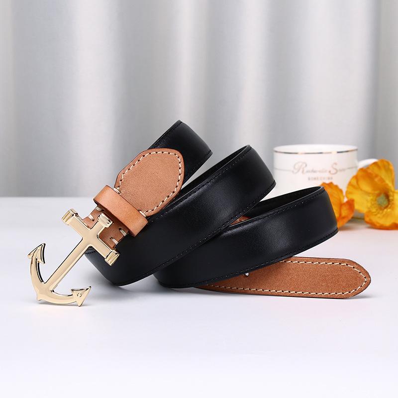 

New Leather Belt Women S Korean Version Trendy Versatile Personality Retro Pure Cowhide Denim Pin Buckle Belt 95cm