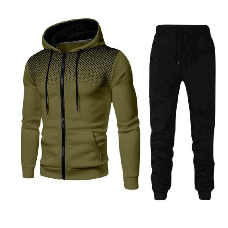 2024 Men Autumn Winter Polka Dots Hoodie Zipper Closure Breathable Elastic Waist Drawstring Sweatpants Coat Set Clothing