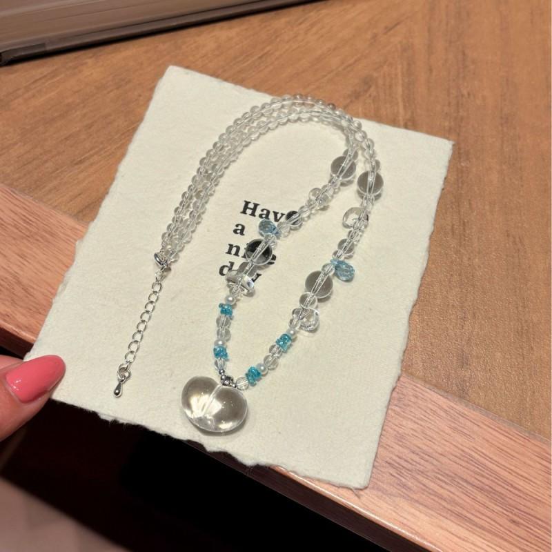 Handmade Natural White Quartz Topaz Heart Pendant Necklace Women Minimalist Chic Fashion Jewelry
