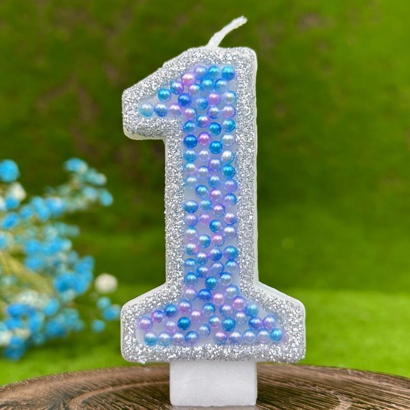1pcs Blue Glitter Number0-9 Birthday Candles Cake Toppers Birthday Wedding Birthday Digital Cakes Dessert Decor Candle