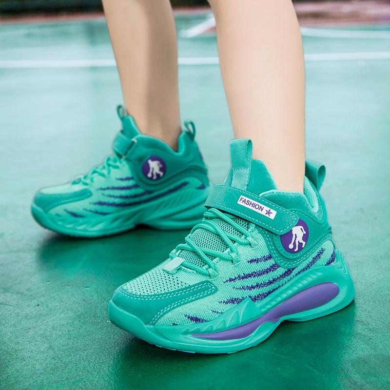 Boys' sports shoes fly mesh breathable lace-up lightweight soft sole comfortable wear-resistant basketball shoes for men