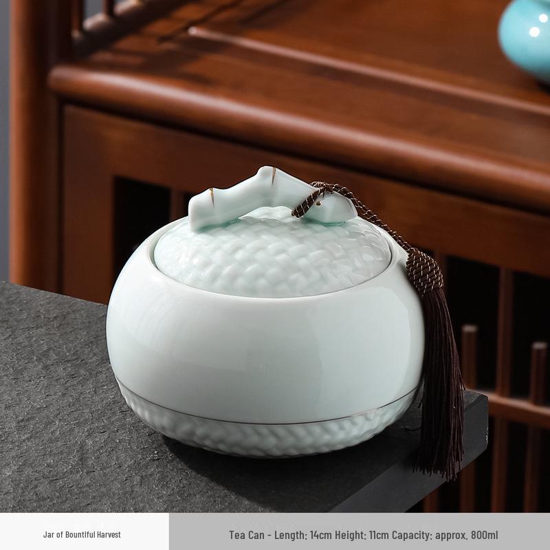 Large Ceramic Tea Storage Canister for Red, Green, Longjing, Biluochun, and Pu'er Tea - Half Jin Capacity