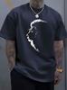 Male Black Round Neck T Shirt Distressed White Sketch Beard Unisex Profile Simple Monochrome Portrait Daily Soft Cotton Tees
