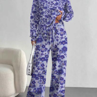 Purple Flower European And American Autumn And Winter Casual Long-Sleeved Suit Women'S Hooded Sweater Trousers Suit