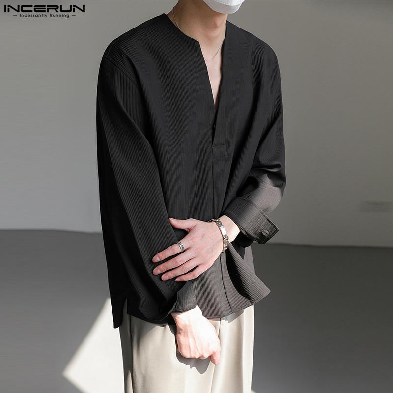 INCERUN Bărbați de primăvară culoare uni cu mâneci lungi cămăși Topuri