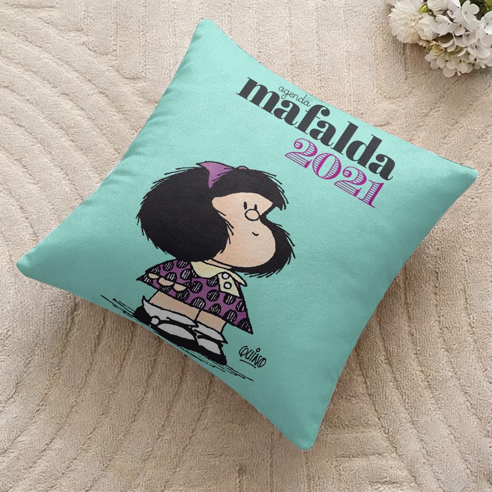 M-Mafalda Cartoon Cute Cushion Cover Silky Short Plush Invisible Zipper Dustproof Sofa Pillow Case For Home Decor