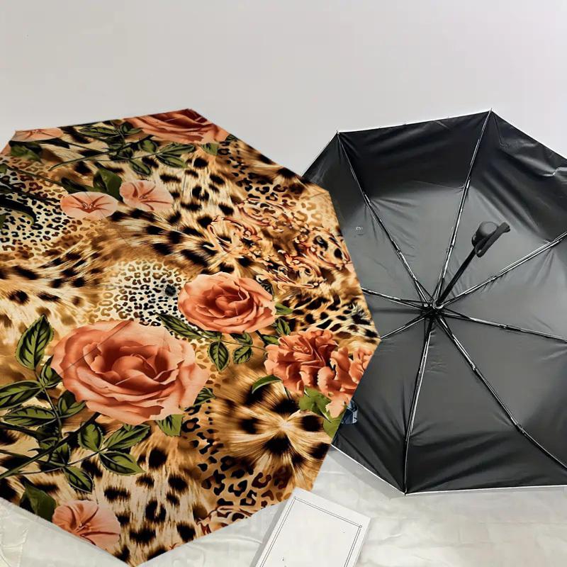 1 Stück Leopardenmuster Blumen Schirm - 8 Rippen verstärkt Tragbar Faltbar Reise Geeignet für alle Jahreszeiten Outdoor Tägliche Nutzung -J0417