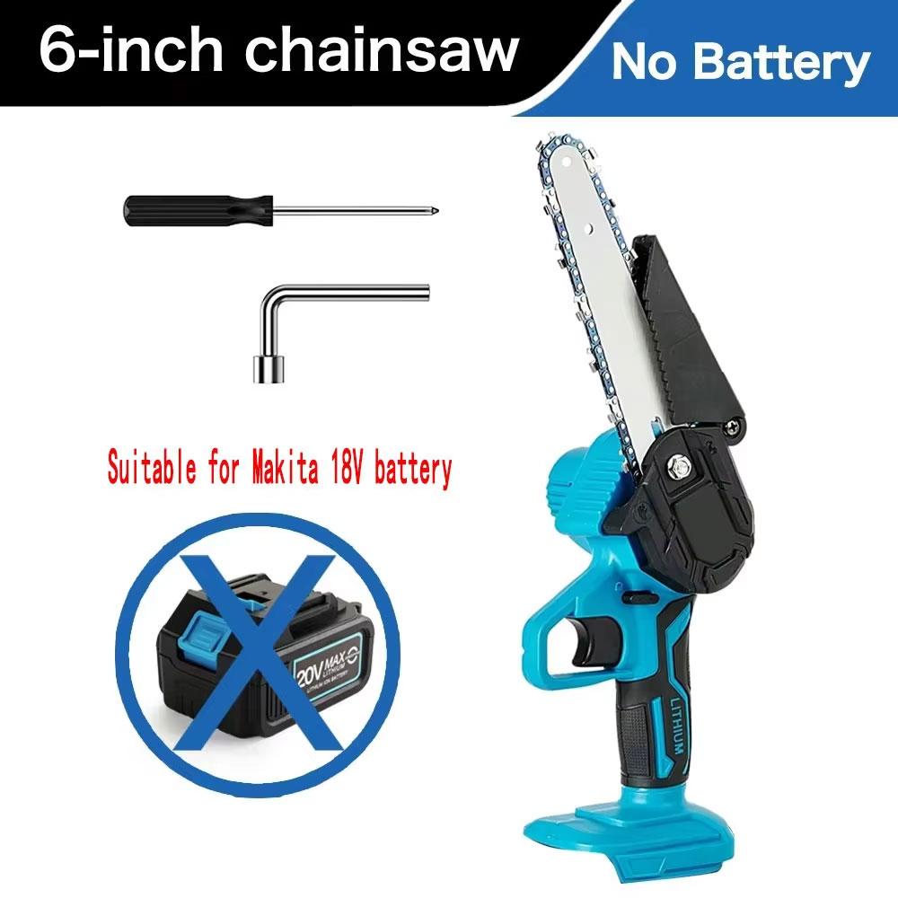 

6-дюймовая аккумуляторная электрическая бензопила, ручной садовый инструмент для резки бревен и дерева, питание от аккумулятора 18 В, без аккумулятора